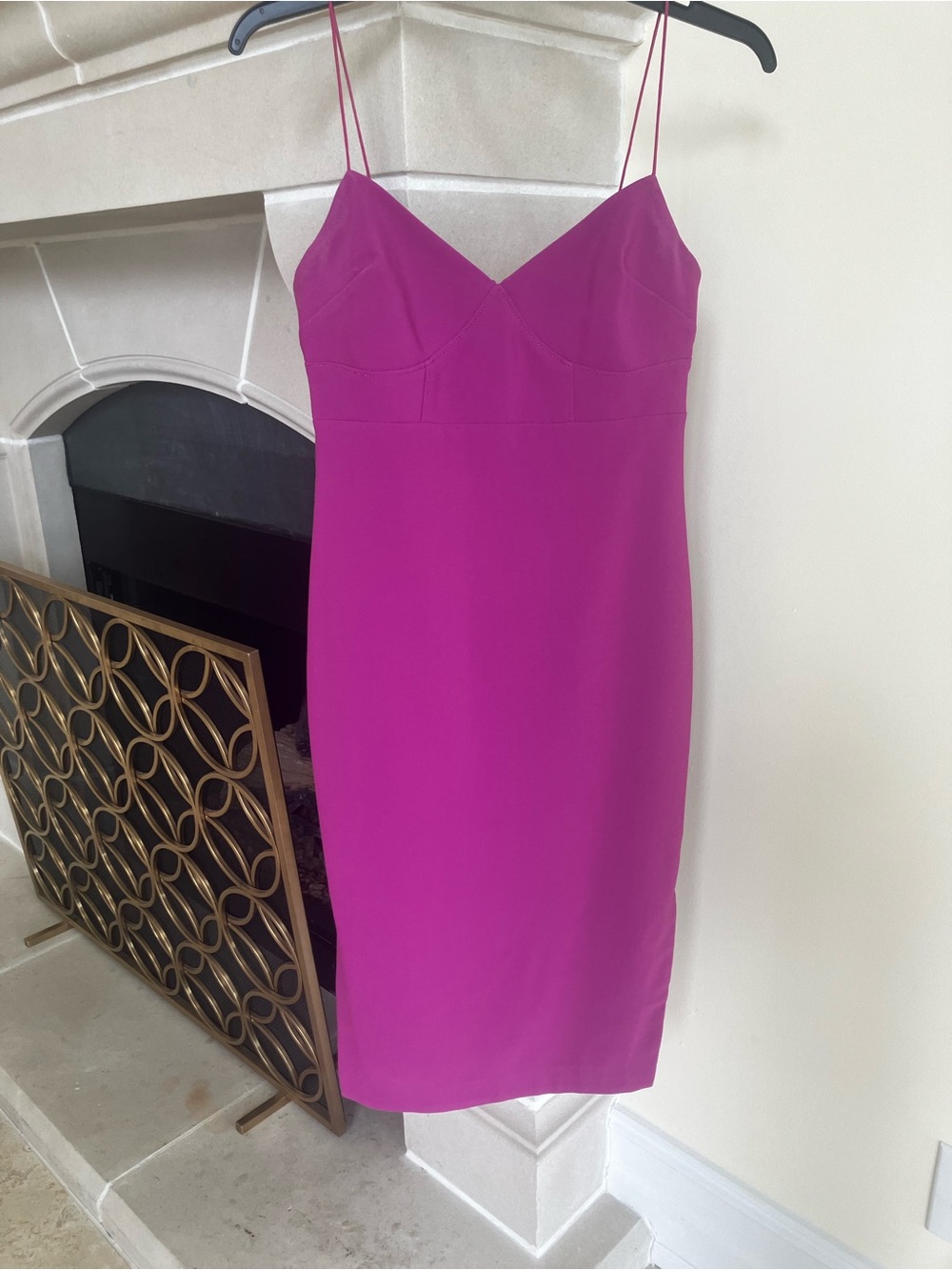 Likely Fuchsia Spaghetti-Strap Midi Sheath Dress